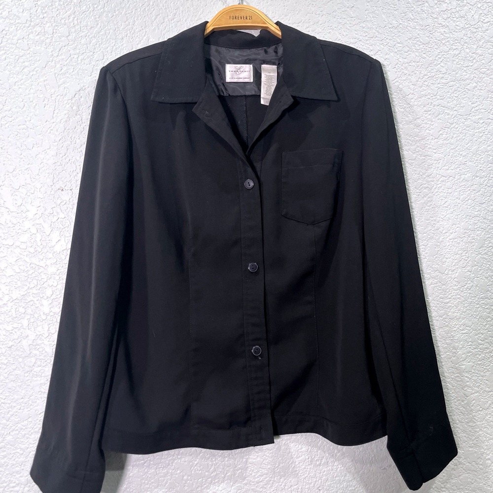 Emma James Blazer Womens Sz 10 Black Button Front Business Classic Office Career